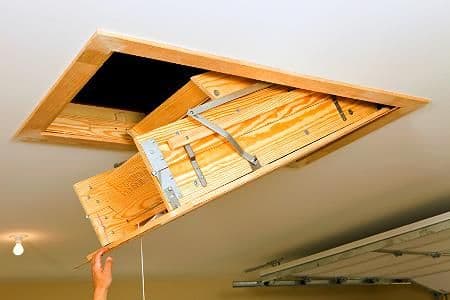 attic stairs down pull install ladder access door garage ceiling stair diy drop build doityourself need ll installing folding hatch