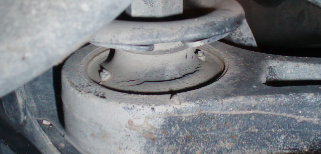 The front compliance bushing on the front of many Hondas/Acuras is a prime suspect
