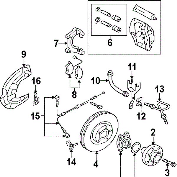 Caliper diagram #10 is the rubber line, and #13 is the hard line to the caliper
