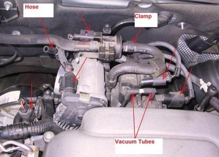 Removing remaining vacuum hoses and electrical connections on Audi A6 C6