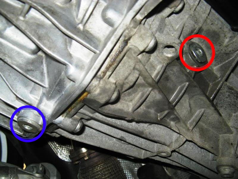 Removing transmission fill and drain plugs, locations