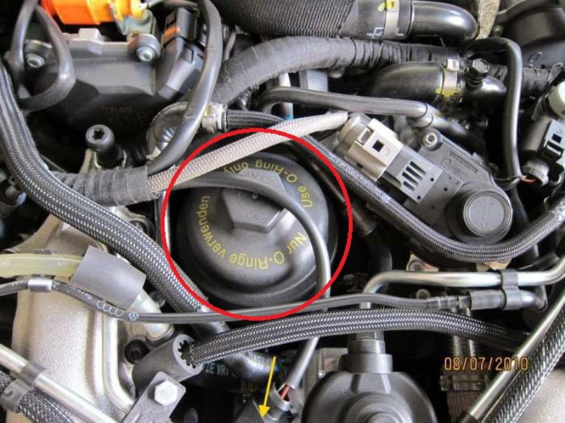 The Audi oil filter is under a cap like this
