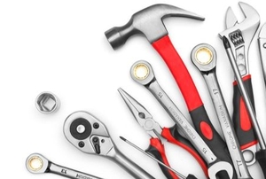 tool set arrayed on a white background