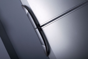 A close-up of a refrigerator door.