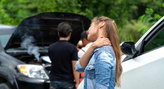 Woman suffers auto accident injury.