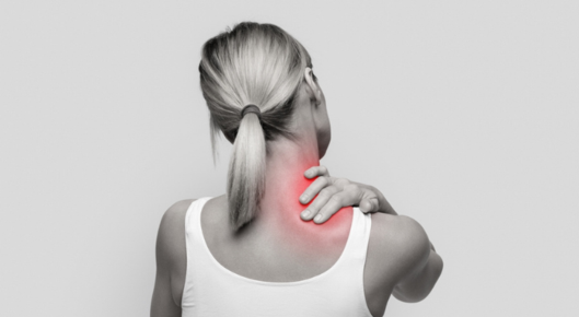 Woman has muscle tension in her neck.