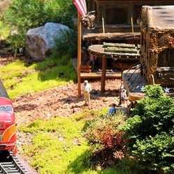 Garden railroad train and tracks