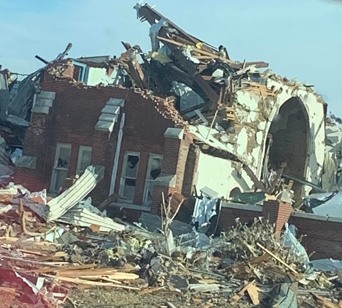 tornado damaged church