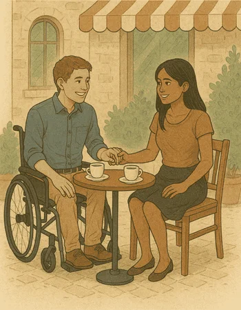 Two young disabled people on a date