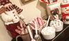 A hot chocolate bar decorated with snowmen. 