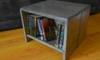 A footstool with a built-in bookshelf.
