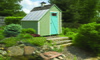 Green shed with metal roof