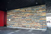 A wood accent wall made from pallets. 