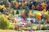 a new england town with fall foliage