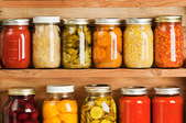 Home Canning of Summer Vegetables on Shelves Hz