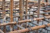 vertical and horizontal rebar lashed together into a support frame