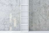 tall, skinny, white chimney cabinet against a marble wall