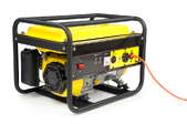 A yellow, portable power generator sitting against a white background.