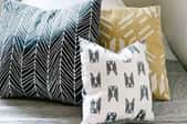 three no-sew pillows with bold pattern designs