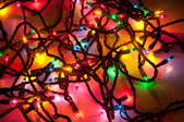 A tangled string of Christmas lights.