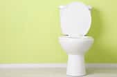 A toilet on a lime green background.