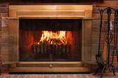 a lit fireplace