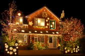 A house with an impressive array of Christmas lights.