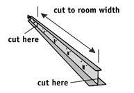 If the room is less than 12 feet across, cut the main tee to the width of the room less 1/8 inch for the thickness of the wall angle.