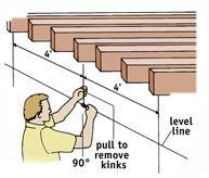 Add a suspension wire every 4 feet along the level line and bend at a 90 degree angle.