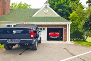 An open garage door.