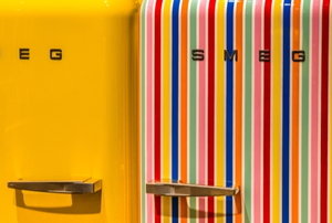 colorful smeg refrigerators with curved corners