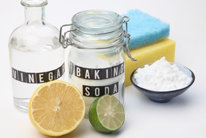 Baking soda and other cleaning supplies.