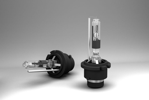 Two HID lamps on an isolated surface.