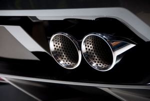 Chrome car exhaust pipes.