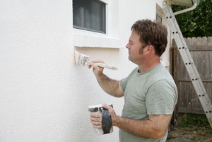 A man painting a house.