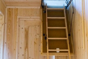a pull-down wooden attic stairway
