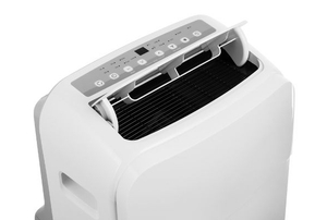 A portable air conditioner against a white background.