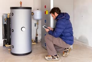 man working on a water heater