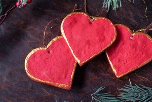 painted salt dough heart ornaments