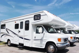 a line of recreational vehicles