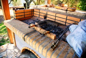 A backyard brick built barbecue.