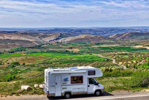 An RV on the road.