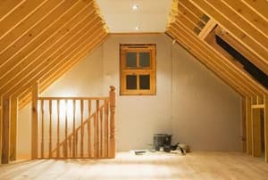 An attic in the middle of a conversion project. 