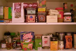 pantry shelves full of items