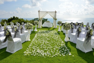 a wedding setting by the ocean