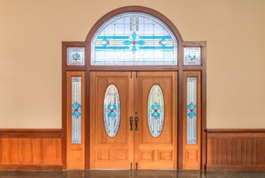 a door with glass panels