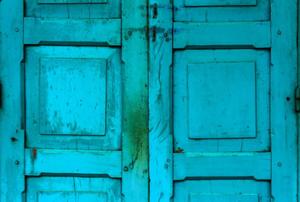 A pair of old, blue doors.