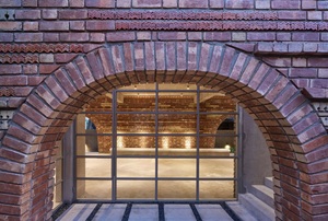 Purple brick-framed window