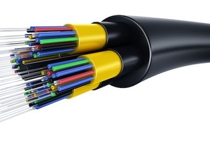 Fiber optic cables on a white background.