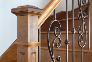 A newel at the base of a staircase.